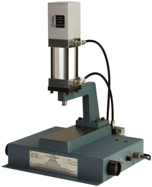 JT&M - 3/4" Ram, 6-1/32" Throat Depth, 660 Lb Pneumatic Arbor Press - 5-5/32" Max Work Height x 14-1/4" Max Work Width, 18.38" Base Width x 18.62" Base Depth - Industrial Tool & Supply