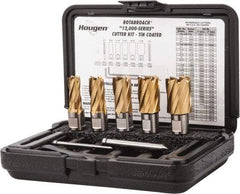 Hougen - 8 Piece, 9/16 to 1-1/16" Cutter Diam, 1" Cutting Depth, High Speed Steel Annular Cutter Set - TiN Finish, 3/4" Shank Diam, 9/16, 11/16, 13/16, 15/16, 1-1/16" Cutter Diams, 2 Flats on Shank - Industrial Tool & Supply