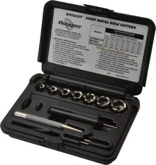 Hougen - 10 Piece, 8 to 20mm Cutter Diam, 1/4" Cutting Depth, High Speed Steel Annular Cutter Set - Bright Finish, 3/8" Shank Diam, 8, 10, 12, 14, 16, 18, 20mm Cutter Diams - Industrial Tool & Supply