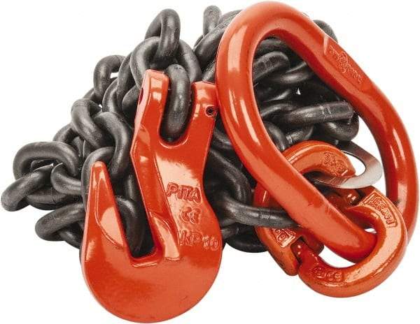 Pewag - 10' Long x 10" Wide, 8,800 Lb Basket Capacity, 8,800 Lb Vertical Capacity, Alloy Steel Web Sling - SOG Chain Sling, 3/8" Diam Chain, Self-Colored, with Grab Hook & Master Link - Industrial Tool & Supply