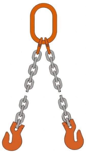 Pewag - 5' Long, 6,100 Lb Basket Capacity, 6,100 Lb Vertical Capacity, Alloy Steel Web Sling - DOG Chain Sling, 9/32" Diam Chain, Silver (Color), with 2 Grab Hooks & Master Link - Industrial Tool & Supply