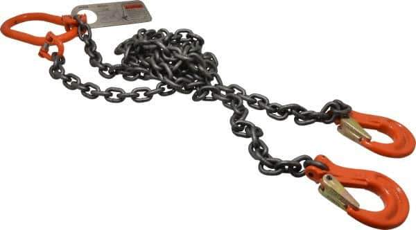 Pewag - 5' Long x 10" Wide, 4,700 Lb Basket Capacity, 4,700 Lb Vertical Capacity, Alloy Steel Web Sling - DOS Chain Sling, 7/32" Diam Chain, Self-Colored, with 2 Sling Hooks & Master Link - Industrial Tool & Supply