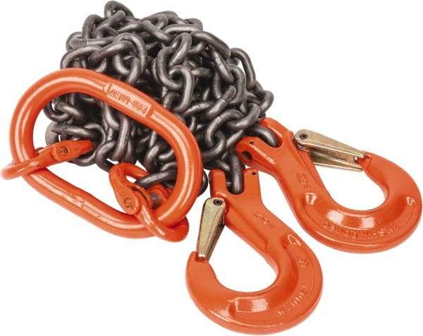 Pewag - 5' Long x 10" Wide, 7,500 Lb Basket Capacity, 7,500 Lb Vertical Capacity, Alloy Steel Web Sling - DOS Chain Sling, 9/32" Diam Chain, Self-Colored, with 2 Sling Hooks & Master Link - Industrial Tool & Supply