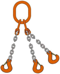 Pewag - 5' Long, 18,400 Lb Basket Capacity, 18,400 Lb Vertical Capacity, Alloy Steel Web Sling - TOG Chain Sling, 3/8" Diam Chain, Silver (Color), with 3 Grab Hooks & Master Link - Industrial Tool & Supply