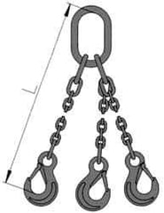 Pewag - 5' Long, 2,900 Lb Basket Capacity, 2,900 Lb Vertical Capacity, Stainless Steel Web Sling - TOS Chain Sling, 7/32" Diam Chain, Bright Polish, with 3 Sling Hooks & Master Link - Industrial Tool & Supply
