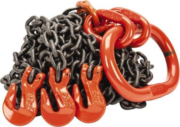 Pewag - 10' Long x 10" Wide, 7,000 Lb Basket Capacity, 7,000 Lb Vertical Capacity, Alloy Steel Web Sling - TOG Chain Sling, 7/32" Diam Chain, Self-Colored, with 3 Grab Hooks & Master Link - Industrial Tool & Supply