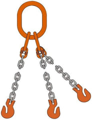 Pewag - 5' Long, 9,100 Lb Basket Capacity, 9,100 Lb Vertical Capacity, Alloy Steel Web Sling - TOS Chain Sling, 9/32" Diam Chain, Silver (Color), with 3 Sling Hooks & Master Link - Industrial Tool & Supply
