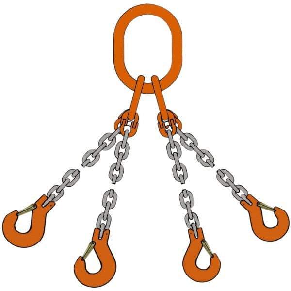 Pewag - 10' Long, 5,500 Lb Basket Capacity, 5,500 Lb Vertical Capacity, Alloy Steel Web Sling - QOS Chain Sling, 7/32" Diam Chain, Silver (Color), with 4 Sling Hooks & Master Link - Industrial Tool & Supply