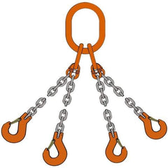 Pewag - 10' Long, 5,500 Lb Basket Capacity, 5,500 Lb Vertical Capacity, Alloy Steel Web Sling - QOS Chain Sling, 7/32" Diam Chain, Silver (Color), with 4 Sling Hooks & Master Link - Industrial Tool & Supply