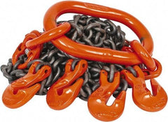 Pewag - 5' Long, 9,100 Lb Basket Capacity, 9,100 Lb Vertical Capacity, Alloy Steel Web Sling - QOG Chain Sling, 9/32" Diam Chain, Silver (Color), with 4 Grab Hooks & Master Link - Industrial Tool & Supply