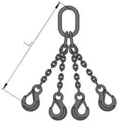Pewag - 5' Long, 46,500 Lb Basket Capacity, 17,900 Lb Vertical Capacity, 4 Ply, Alloy Steel Web Sling - 17,900 Lb Choker Capacity, QOS Chain Sling, 1/2" Diam Chain, Blue, with 4 Sling Hooks & Master Link - Industrial Tool & Supply