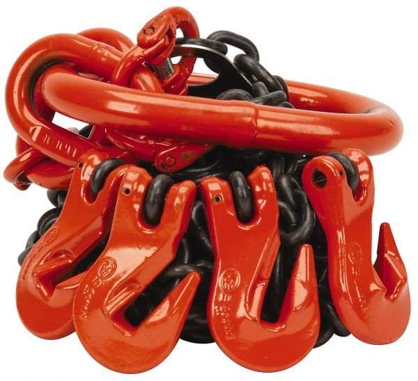 Pewag - 5' Long x 10" Wide, 11,200 Lb Basket Capacity, 11,200 Lb Vertical Capacity, Alloy Steel Web Sling - QOG Chain Sling, 9/32" Diam Chain, Self-Colored, with 4 Grab Hooks & Master Link - Industrial Tool & Supply