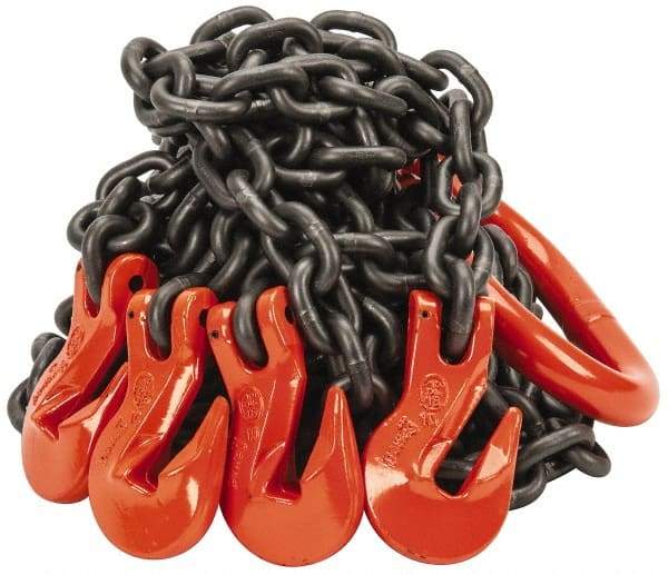 Pewag - 10' Long x 10" Wide, 22,800 Lb Basket Capacity, 22,800 Lb Vertical Capacity, Alloy Steel Web Sling - QOG Chain Sling, 3/8" Diam Chain, Self-Colored, with 4 Grab Hooks & Master Link - Industrial Tool & Supply