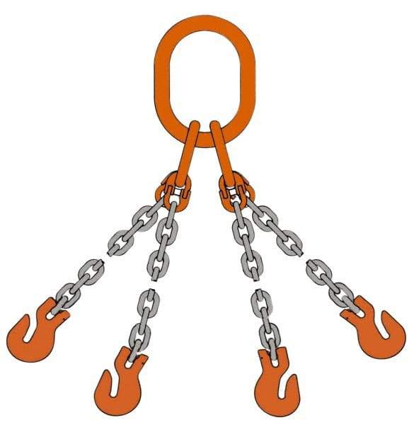 Pewag - 10' Long, 18,400 Lb Basket Capacity, 18,400 Lb Vertical Capacity, Alloy Steel Web Sling - QOS Chain Sling, 3/8" Diam Chain, Silver (Color), with 4 Sling Hooks & Master Link - Industrial Tool & Supply