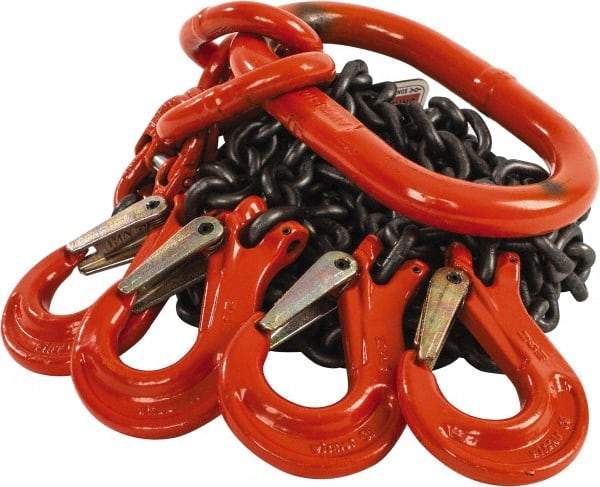 Pewag - 5' Long x 10" Wide, 7,000 Lb Basket Capacity, 7,000 Lb Vertical Capacity, Alloy Steel Web Sling - QOS Chain Sling, 7/32" Diam Chain, Self-Colored, with 4 Sling Hooks & Master Link - Industrial Tool & Supply
