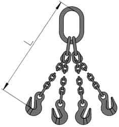 Pewag - 10' Long, 18,400 Lb Basket Capacity, 10,600 Lb Vertical Capacity, 4 Ply, Alloy Steel Web Sling - 10,600 Lb Choker Capacity, QOG Chain Sling, 3/8" Diam Chain, Blue, with 4 Grab Hooks & Master Link - Industrial Tool & Supply
