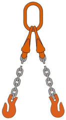 Pewag - 5' Long, 3,600 Lb Basket Capacity, 3,600 Lb Vertical Capacity, Alloy Steel Web Sling - DOG Chain Sling, 7/32" Diam Chain, Silver (Color), with 2 Grab Hooks, Master Link & 2 Shortening Hooks - Industrial Tool & Supply