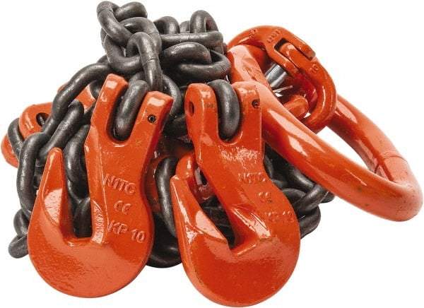 Pewag - 5' Long x 10" Wide, 15,200 Lb Basket Capacity, 15,200 Lb Vertical Capacity, Alloy Steel Web Sling - DOG Chain Sling, 3/8" Diam Chain, Self-Colored, with 2 Grab Hooks, Master Link & 2 Shortening Hooks - Industrial Tool & Supply