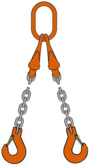 Pewag - 5' Long, 6,100 Lb Basket Capacity, 6,100 Lb Vertical Capacity, Alloy Steel Web Sling - DOS Chain Sling, 9/32" Diam Chain, Silver (Color), with 2 Sling Hooks, Master Link & 2 Shortening Hooks - Industrial Tool & Supply