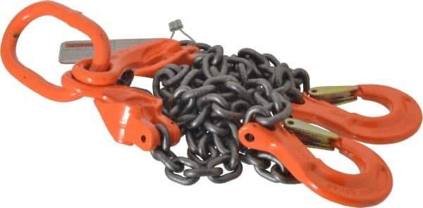 Pewag - 5' Long x 10" Wide, 7,500 Lb Basket Capacity, 7,500 Lb Vertical Capacity, Alloy Steel Web Sling - DOS Chain Sling, 9/32" Diam Chain, Self-Colored, with 2 Sling Hooks, Master Link & 2 Shortening Hooks - Industrial Tool & Supply