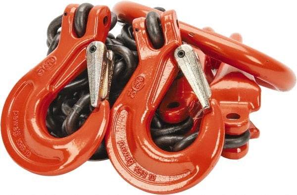 Pewag - 5' Long x 10" Wide, 15,200 Lb Basket Capacity, 15,200 Lb Vertical Capacity, Alloy Steel Web Sling - DOS Chain Sling, 3/8" Diam Chain, Self-Colored, with 2 Sling Hooks, Master Link & 2 Shortening Hooks - Industrial Tool & Supply