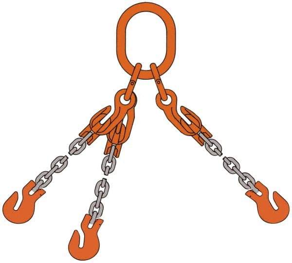 Pewag - 5' Long x 10" Wide, 7,000 Lb Basket Capacity, 7,000 Lb Vertical Capacity, Alloy Steel Web Sling - TOG Chain Sling, 7/32" Diam Chain, Self-Colored, with Grab Hooks, Master Link & 3 Shortening Hooks - Industrial Tool & Supply