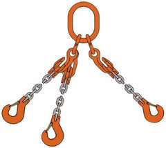 Pewag - 5' Long, 18,400 Lb Basket Capacity, 18,400 Lb Vertical Capacity, Alloy Steel Web Sling - TOS Chain Sling, 3/8" Diam Chain, Silver (Color), with 3 Sling Hooks, Master Link & 3 Shortening Hooks - Industrial Tool & Supply