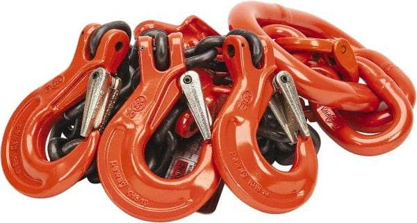 Pewag - 5' Long x 10" Wide, 22,800 Lb Basket Capacity, 22,800 Lb Vertical Capacity, Alloy Steel Web Sling - TOS Chain Sling, 3/8" Diam Chain, Self-Colored, with 3 Sling Hooks, Master Link & 3 Shortening Hooks - Industrial Tool & Supply