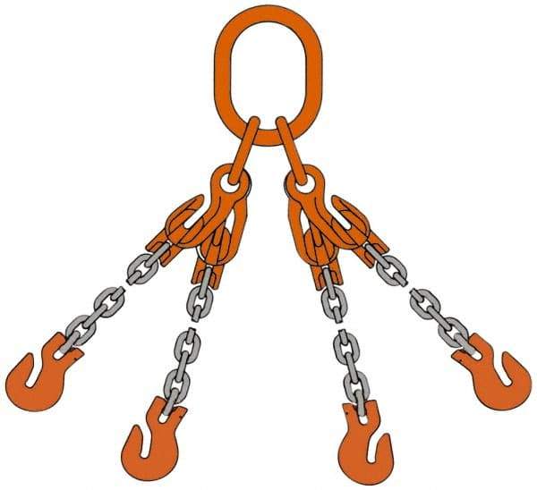 Pewag - 5' Long, 9,100 Lb Basket Capacity, 9,100 Lb Vertical Capacity, Alloy Steel Web Sling - QOG Chain Sling, 9/32" Diam Chain, Silver (Color), with 4 Grab Hooks, Master Link & 4 Shortening Hooks - Industrial Tool & Supply