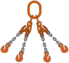 Pewag - 5' Long x 10" Wide, 11,200 Lb Basket Capacity, 11,200 Lb Vertical Capacity, Alloy Steel Web Sling - QOG Chain Sling, 9/32" Diam Chain, Self-Colored, with 4 Grab Hooks, Master Link & 4 Shortening Hooks - Industrial Tool & Supply