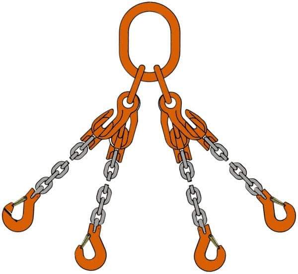 Pewag - 5' Long, 18,400 Lb Basket Capacity, 18,400 Lb Vertical Capacity, Alloy Steel Web Sling - QOS Chain Sling, 3/8" Diam Chain, Silver (Color), with 4 Sling Hooks, Master Link & 4 Shortening Hooks - Industrial Tool & Supply