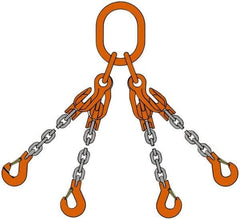 Pewag - 5' Long, 5,500 Lb Basket Capacity, 5,500 Lb Vertical Capacity, Alloy Steel Web Sling - QOS Chain Sling, 7/32" Diam Chain, Silver (Color), with 4 Sling Hooks, Master Link & 4 Shortening Hooks - Industrial Tool & Supply