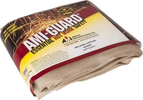 Auburn Mfr - 6' High x 6' Wide x 0.04" Thick Silica Welding Curtain - Tan, Grommet - Industrial Tool & Supply