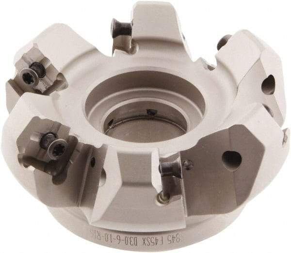 Iscar - 3.58" Cut Diam, 1" Arbor Hole, 0.276" Max Depth of Cut, 45° Indexable Chamfer & Angle Face Mill - 6 Inserts, S845 SX.U 16.. Insert, Right Hand Cut, 6 Flutes, Through Coolant, Series Helido - Industrial Tool & Supply