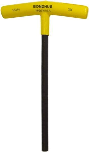 Bondhus - 3/8" Hex, T-Handle Cushion Grip, Hex Key - 9" OAL, Protanium High Torque Steel, Inch System of Measurement - Industrial Tool & Supply