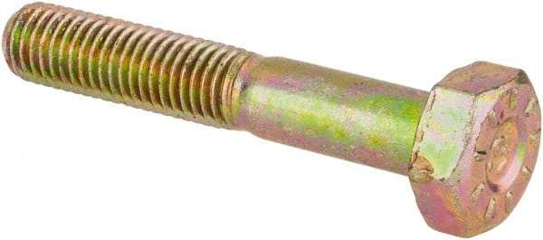 Made in USA - 1/4-28 UNF, 1-1/2" Length Under Head Hex Head Cap Screw - Partially Threaded, Grade L9 Alloy Steel, Zinc Yellow Dichromate Finish, 7/16" Hex - Industrial Tool & Supply