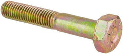 Made in USA - 1/4-28 UNF, 1-1/2" Length Under Head Hex Head Cap Screw - Partially Threaded, Grade L9 Alloy Steel, Zinc Yellow Dichromate Finish, 7/16" Hex - Industrial Tool & Supply