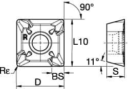 Kennametal - SPCT31251 LE Grade KC410M Carbide Milling Insert - TiB2 Finish, 5/32" Thick, 10mm Inscribed Circle, 0.4mm Corner Radius - Industrial Tool & Supply