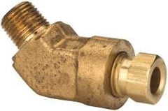 Parker - 1/4" OD, Brass Male 45° Elbow - 2,100 Max Working psi, 9/16" Hex, Comp x MNPT Ends - Industrial Tool & Supply