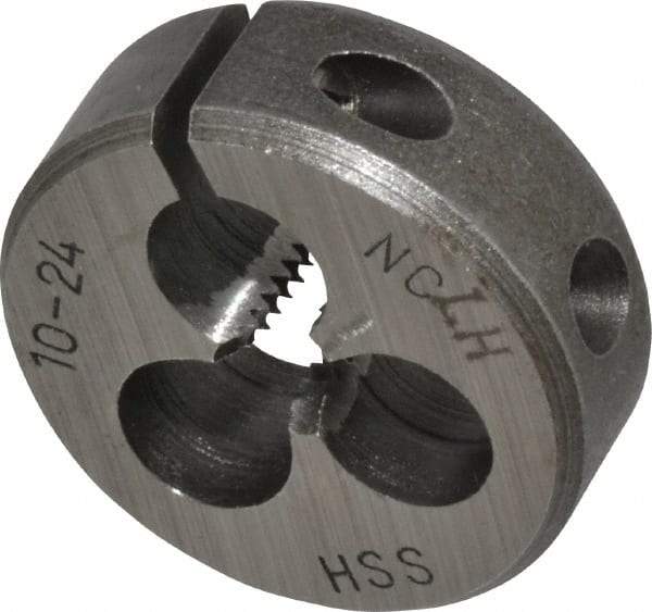 Interstate - #10-24 UNC Thread, 1" Outside Diam High Speed Steel Round Die - Left Hand Thread, Adjustable - Exact Industrial Supply