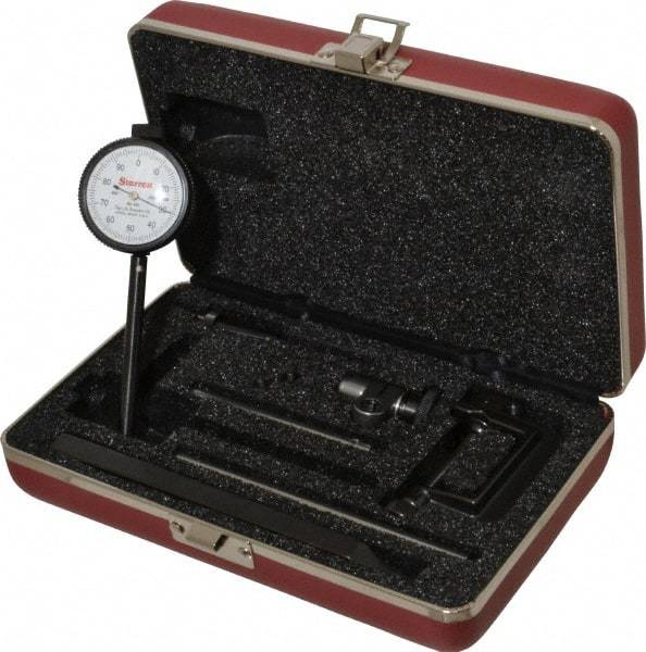 Starrett - 0.2 Inch Range, 0.001 Inch Dial Graduation, Horizontal Dial Test Indicator - 1-11/16 Inch White Dial, 0-100 Dial Reading - Industrial Tool & Supply