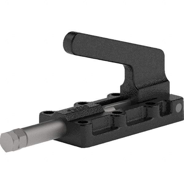 De-Sta-Co - 550 Lb Load Capacity, Flanged Base, Carbon Steel, Standard Straight Line Action Clamp - 6 Mounting Holes, 0.22" Mounting Hole Diam, 0.39" Plunger Diam, Straight Handle - Industrial Tool & Supply