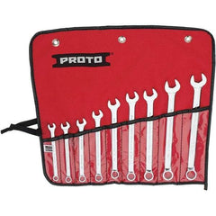 Proto - 9 Piece, 7mm to 15mm, 12 Point Combination Wrench Set - Metric Measurement Standard, Full Polish Finish, Comes in Vinyl Roll - Industrial Tool & Supply