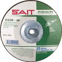 Sait - 24 Grit, 5" Wheel Diam, 1/4" Wheel Thickness, Type 27 Depressed Center Wheel - Silicon Carbide, Resinoid Bond, N Hardness, 12,200 Max RPM, Compatible with Angle Grinder - Industrial Tool & Supply