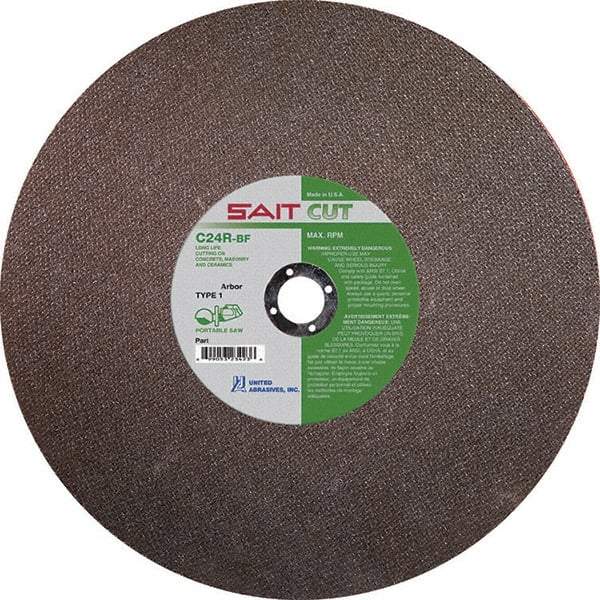 Sait - 14" 24 Grit Silicon Carbide Cutoff Wheel - 1/8" Thick, 20mm Arbor, 5,460 Max RPM, Use with Portable Tools - Industrial Tool & Supply