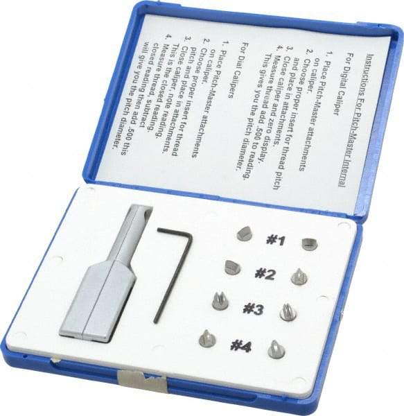 SPI - Chrome Caliper Inside Diameter Attachment - 8 Pieces, 0.6, 1, 1.5 & 2.5 to 1, 1.5, 2.5 & 4mm Pitch, For Use with 6" Dial or Electronic Calipers - Industrial Tool & Supply