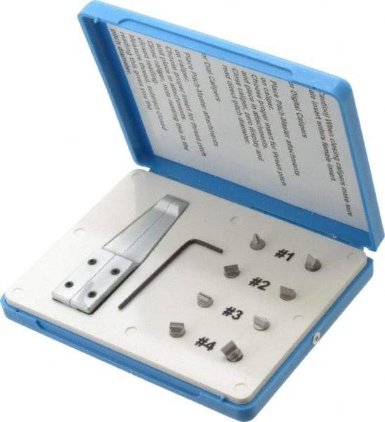 SPI - Chrome Caliper Outside Diameter Attachment - 8 Pieces, 0.6, 1, 1.5 & 2.5 to 1, 1.5, 2.5 & 4mm Pitch, For Use with 6" Dial or Electronic Calipers - Industrial Tool & Supply