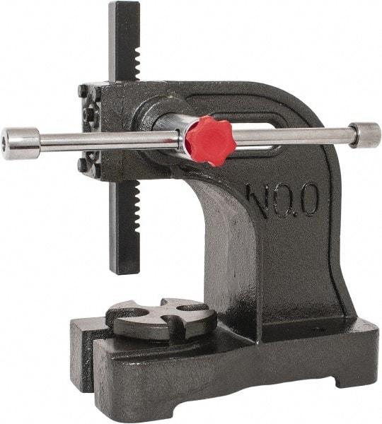 Palmgren - 3/4" Ram, 3-3/4" Throat Depth, 1/2 Ton Manual Arbor Press - 4-1/2" Max Work Height x 7-1/2" Max Work Width, Single Leverage, 5-1/8" Base Width x 9-3/8" Base Depth - Industrial Tool & Supply