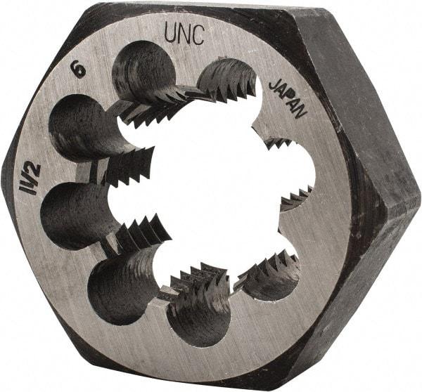 Interstate - 1-1/2 - 6 UNC Thread, 2-9/16" Hex, Right Hand Thread, Hex Rethreading Die - Carbon Steel, 1" Thick - Exact Industrial Supply