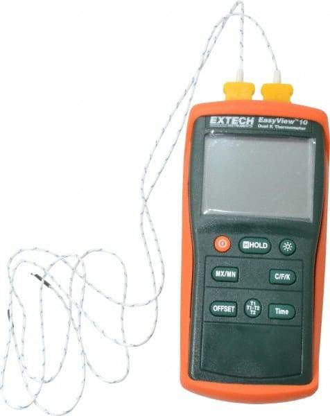 Extech - -200 to 1,999°F EasyView Dual Input Thermometer - Dual Digital Display, K Thermocouple Sensor, Battery Power - Industrial Tool & Supply
